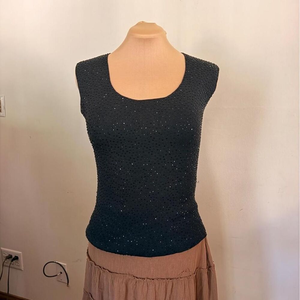 Y2K Black Beaded Sequin Knit Sleeveless Shell Top Est. Size M